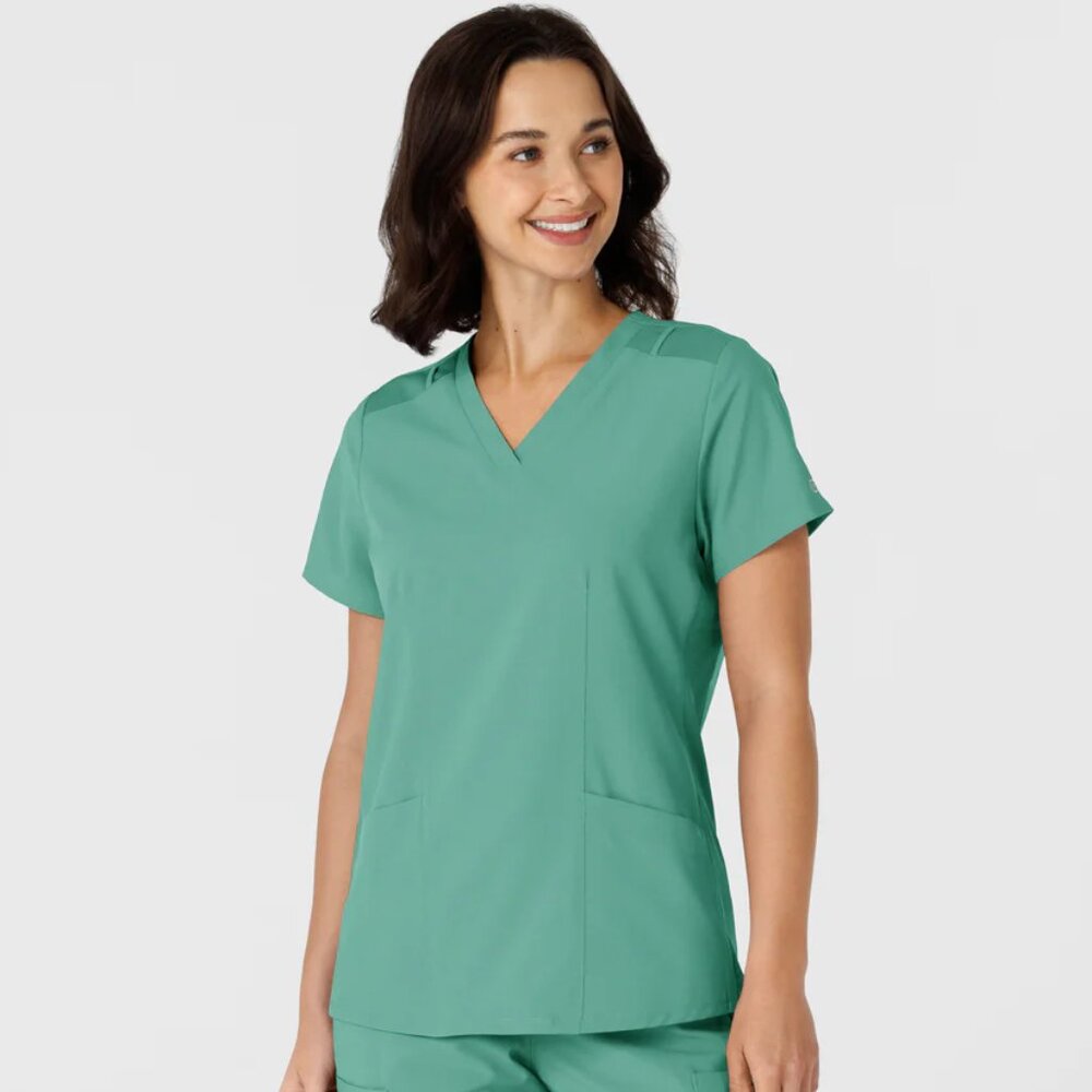 W123 Women's Flex-n-Reach Side Panel V-Neck Scrub Top LARGE Turquoise WINK